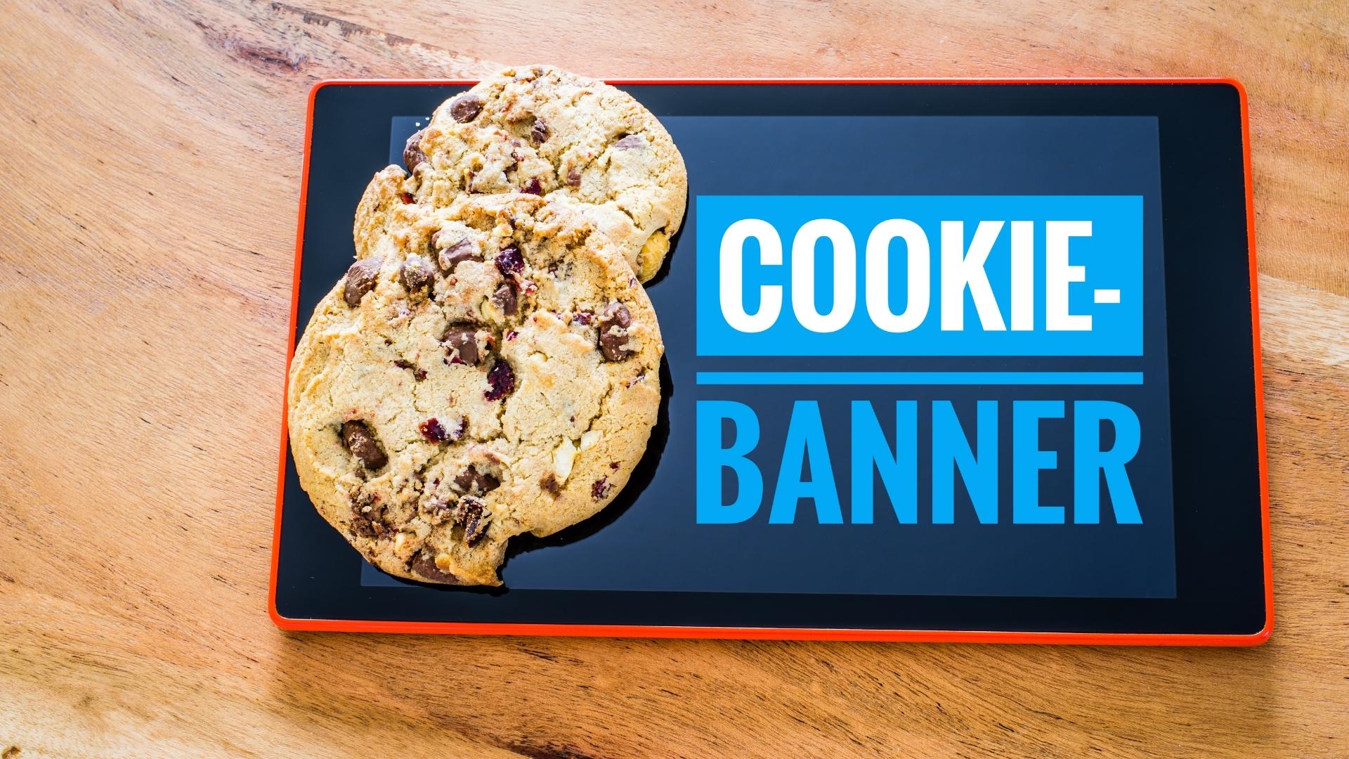 Cookies sobre um tablet com a palavra cookie-banner